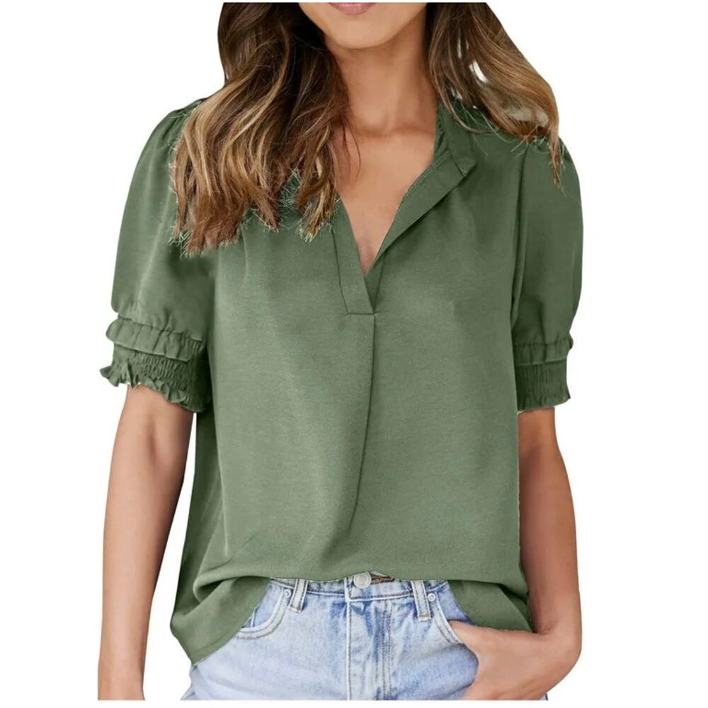 ePretty (Boutique) Women's Sage Green V-Neck Ruffled Sleeve Blouse Sz XL